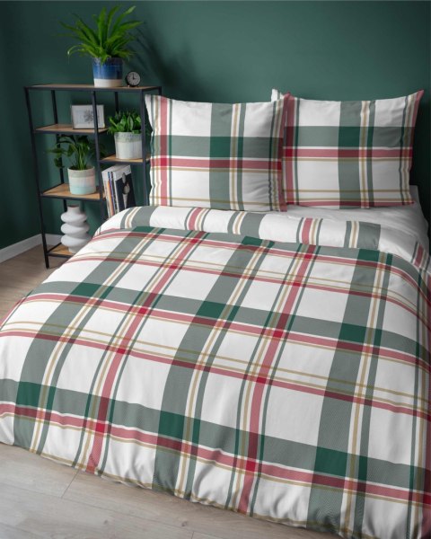 Pościel bawełniana 220x200 biała czerwona zielona kratka 5255 A Bawełna 32 Pościel bawełniana 220x200 biała czerwona zielona kratka 5255 A Bawełna 32