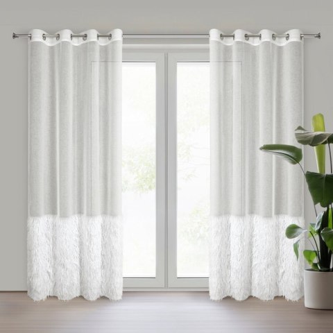 Firana gotowa 140x250 Margaret 6 kremowa dobiona moherową nicią gotowa na przelotkach Eurofirany Firana gotowa 140x250 Margaret 6 kremowa dobiona moherową nicią gotowa na przelotkach Eurofirany