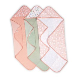Okrycie kąpielowe 76x76 3-pak ręczników z kapturkiem morelowy seledynowy Clean & Cuddly INGENUITY