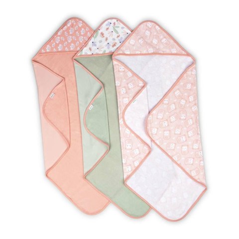 Okrycie kąpielowe 76x76 3-pak ręczników z kapturkiem morelowy seledynowy Clean & Cuddly INGENUITY Okrycie kąpielowe 76x76 3-pak ręczników z kapturkiem morelowy seledynowy Clean & Cuddly INGENUITY