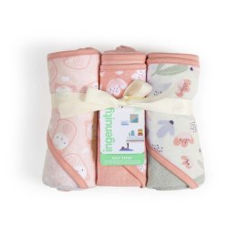 Okrycie kąpielowe 76x76 3-pak ręczników z kapturkiem morelowy seledynowy Clean & Cuddly INGENUITY