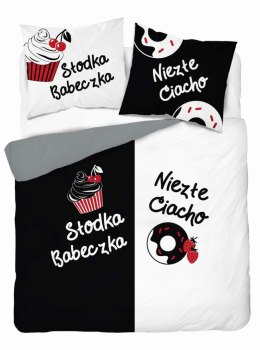 Pościel bawełniana 220x200 czarna biała Słodka Babeczka Niezłe Ciacho 5293 A Holland 52