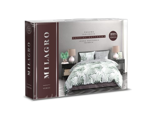 Pościel satynowa 140x200 Milargo Verde 004 zielona szara liście z jedną poszewką Faro Pościel satynowa 140x200 Milargo Verde 004 zielona szara liście z jedną poszewką Faro