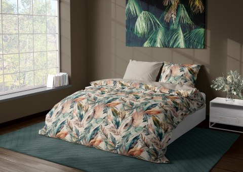 Pościel satynowa 220x200 Milargo Verde 005 beżowa kolorowa liście Faro Pościel satynowa 220x200 Milargo Verde 005 beżowa kolorowa liście Faro