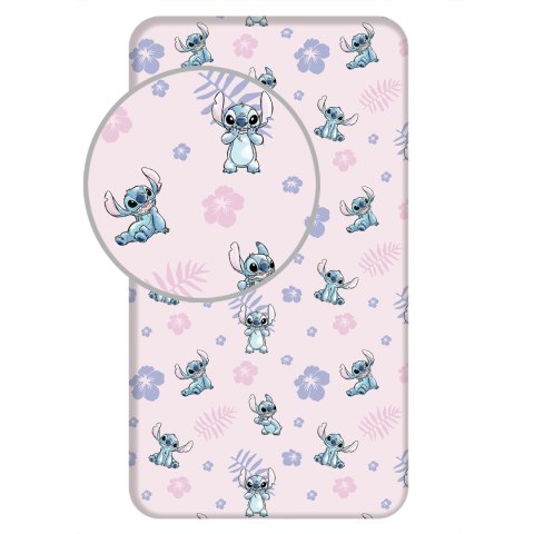 Prześcieradło bawełniane z gumką 90x200 Lilo and Stitch różowe dla dzieci JF24 Prześcieradło bawełniane z gumką 90x200 Lilo and Stitch różowe dla dzieci JF24