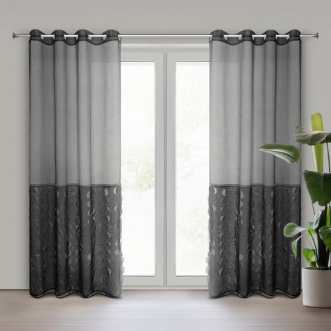 Firana 140x250 Dobora czarna gotowa na przelotkach Eurofirany Firana 140x250 Dobora czarna gotowa na przelotkach Eurofirany