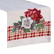Obrus bieżnik świąteczny 45x140 kremowy czerwony kwiaty gobelinowy 1273 Eurofirany
