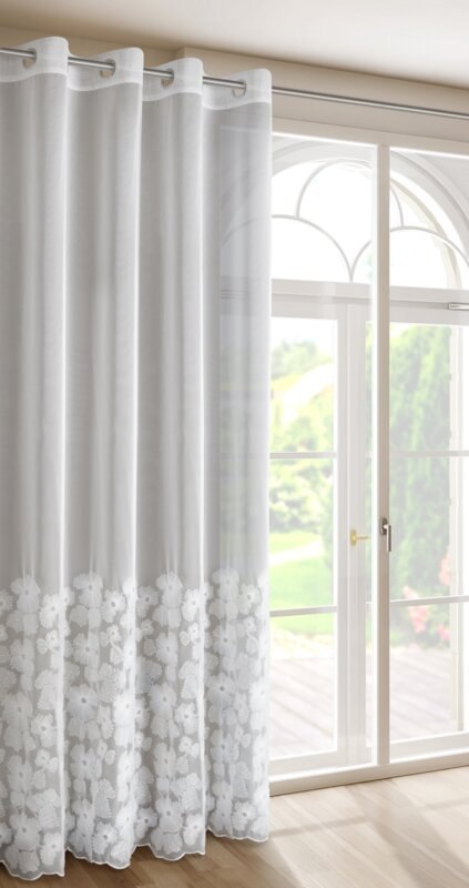 Zasłona 140x250 Jasmin biała z aplikacją kwiatową gotowa na przelotkach Eurofirany Zasłona 140x250 Jasmin biała z aplikacją kwiatową gotowa na przelotkach Eurofirany