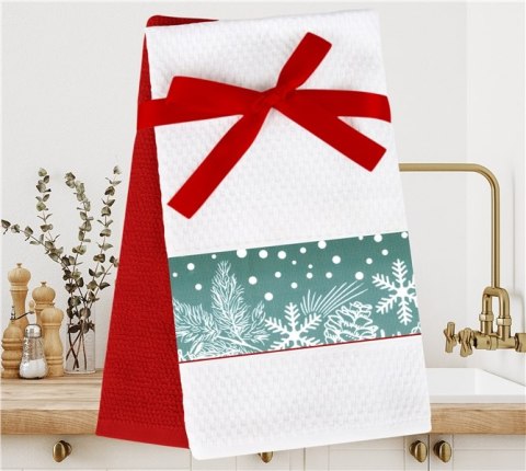 Komplet ścierek kuchennych Frozen 40x60 2szt biały czerwony świąteczny 3D Greno Komplet ścierek kuchennych Frozen 40x60 2szt biały czerwony świąteczny 3D Greno