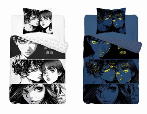 Pościel świecąca w ciemności 140x200 Anime Boy Girl czarna biała 5207 A Fluo 40 Pościel świecąca w ciemności 140x200 Anime Boy Girl czarna biała 5207 A Fluo 40