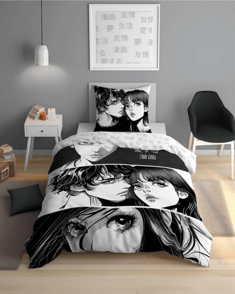 Pościel świecąca w ciemności 140x200 Anime Boy Girl czarna biała 5207 A Fluo 40 Pościel świecąca w ciemności 140x200 Anime Boy Girl czarna biała 5207 A Fluo 40