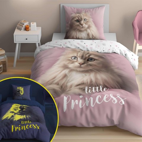 Pościel świecąca w ciemności 140x200 Kot różowa biała 5211 A Fluo 40 Pościel świecąca w ciemności 140x200 Kot różowa biała 5211 A Fluo 40