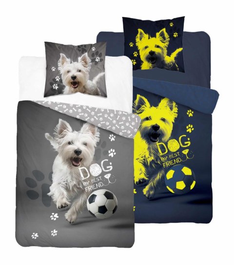 Pościel świecąca w ciemności 140x200 Pies piłka grafitowa szara biała 5205 A Fluo 40 Pościel świecąca w ciemności 140x200 Pies piłka grafitowa szara biała 5205 A Fluo 40