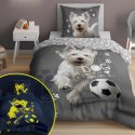 Pościel świecąca w ciemności 140x200 Pies piłka grafitowa szara biała 5205 A Fluo 40 Pościel świecąca w ciemności 140x200 Pies piłka grafitowa szara biała 5205 A Fluo 40