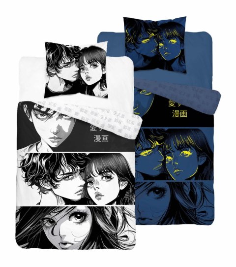 Pościel świecąca w ciemności 160x200 Anime Boy Girl czarna biała 5207 A Fluo 40 Pościel świecąca w ciemności 160x200 Anime Boy Girl czarna biała 5207 A Fluo 40