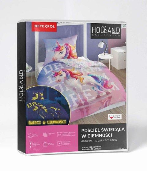 Pościel świecąca w ciemności 160x200 Jednorożec różowa niebieska wielokolorowa 5208 A Fluo 40 Pościel świecąca w ciemności 160x200 Jednorożec różowa niebieska wielokolorowa 5208 A Fluo 40