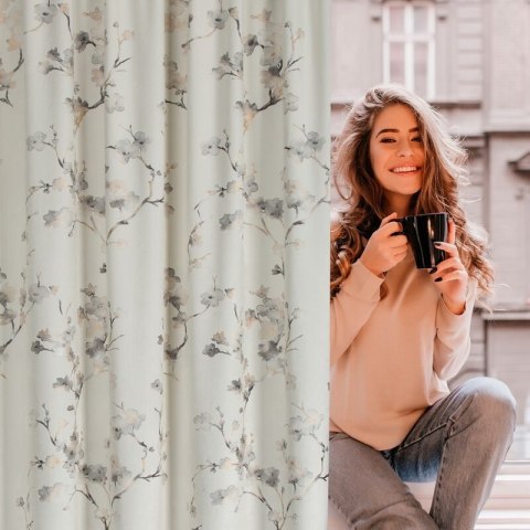 Zasłona 140x270 Selena kremowa złota gałązki gotowa na taśmie Eurofirany Zasłona 140x270 Selena kremowa złota gałązki gotowa na taśmie Eurofirany