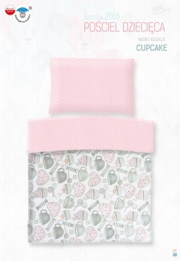 Pościel bawełniana 100x135 Cupcake Serca różowa groszki 7790 do łóżeczka