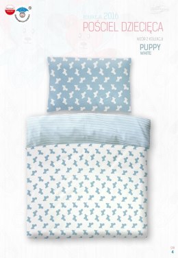 Pościel bawełniana 100x135 Puppy Pieski biała w paski 3791 do łóżeczka