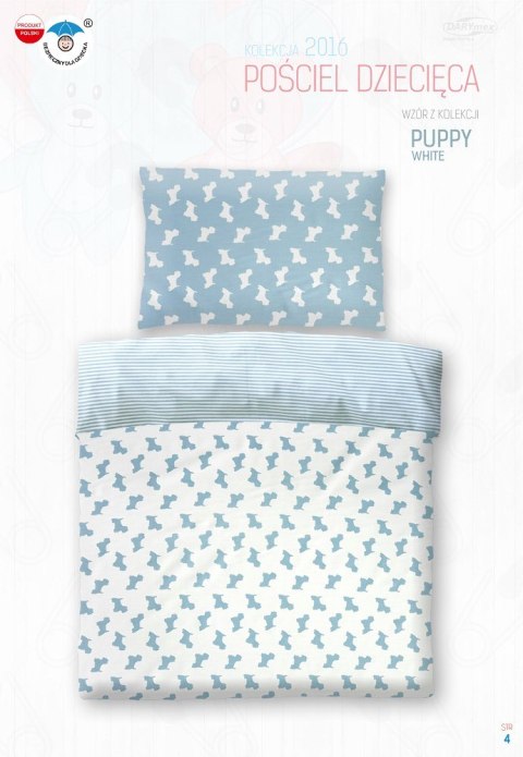 Pościel bawełniana 100x135 Puppy Pieski biała w paski 3791 do łóżeczka Pościel bawełniana 100x135 Puppy Pieski biała w paski 3791 do łóżeczka