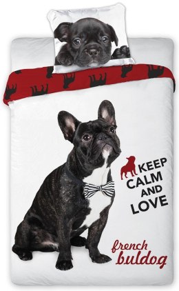 Pościel bawełniana 140x200 Piesek Buldog keep calm and love BF 004 7418 Faro