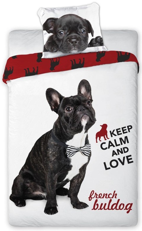 Pościel bawełniana 140x200 Piesek Buldog keep calm and love BF 004 7418 Faro Pościel bawełniana 140x200 Piesek Buldog keep calm and love BF 004 7418 Faro