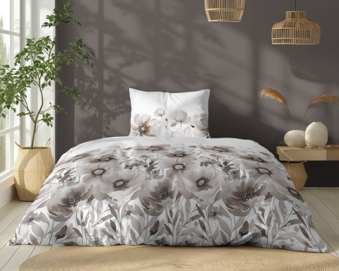 Pościel bawełniana 140x200 biała beżowa szara kwiaty 5249 A Bawełna 48 Pościel bawełniana 140x200 biała beżowa szara kwiaty 5249 A Bawełna 48