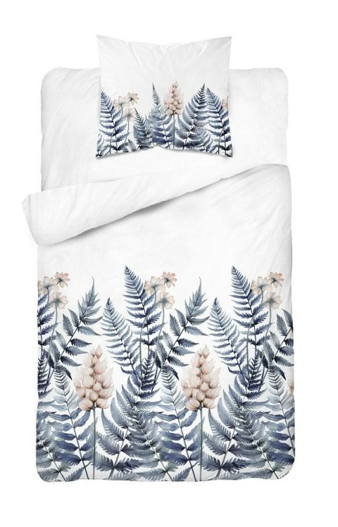 Pościel bawełniana 140x200 biała niebieska paprocie kwiaty 5248 B Bawełna 48 Pościel bawełniana 140x200 biała niebieska paprocie kwiaty 5248 B Bawełna 48