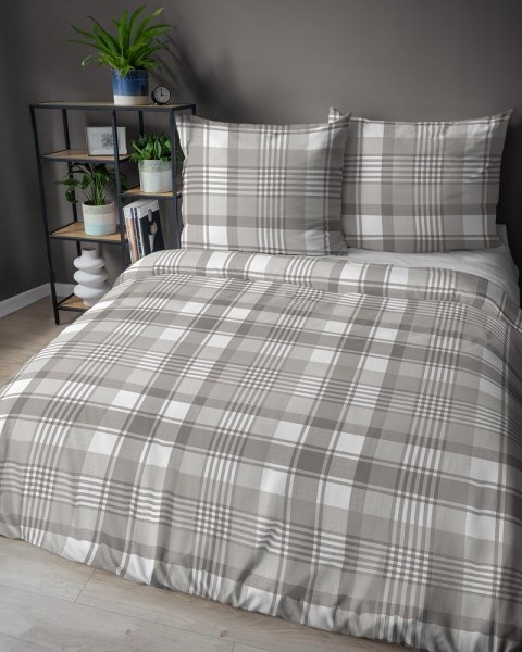 Pościel bawełniana 220x200 beżowa biała kratka 5246 B Bawełna 48 Pościel bawełniana 220x200 beżowa biała kratka 5246 B Bawełna 48