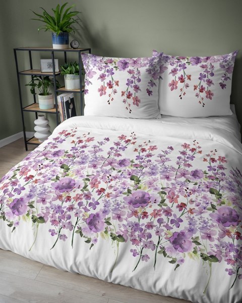 Pościel bawełniana 220x200 biała fioletowa kwiatki 5252 A Bawełna 48 Pościel bawełniana 220x200 biała fioletowa kwiatki 5252 A Bawełna 48