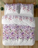 Pościel bawełniana 220x200 biała fioletowa kwiatki 5252 A Bawełna 48 Pościel bawełniana 220x200 biała fioletowa kwiatki 5252 A Bawełna 48