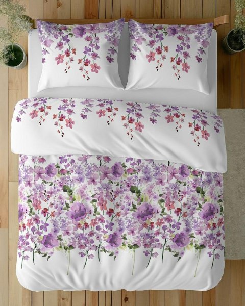 Pościel bawełniana 220x200 biała fioletowa kwiatki 5252 A Bawełna 48 Pościel bawełniana 220x200 biała fioletowa kwiatki 5252 A Bawełna 48