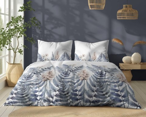 Pościel bawełniana 220x200 biała niebieska paprocie kwiaty 5248 B Bawełna 48 Pościel bawełniana 220x200 biała niebieska paprocie kwiaty 5248 B Bawełna 48