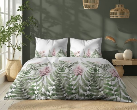 Pościel bawełniana 220x200 biała zielona paprocie kwiaty 5248 A Bawełna 48 Pościel bawełniana 220x200 biała zielona paprocie kwiaty 5248 A Bawełna 48