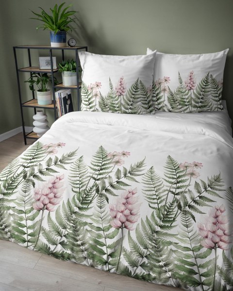 Pościel bawełniana 220x200 biała zielona paprocie kwiaty 5248 A Bawełna 48 Pościel bawełniana 220x200 biała zielona paprocie kwiaty 5248 A Bawełna 48