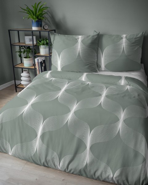 Pościel bawełniana 220x200 zielona biała geometria 5253 B Bawełna 48 Pościel bawełniana 220x200 zielona biała geometria 5253 B Bawełna 48