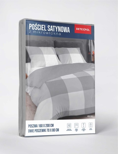 Pościel z mikrosatyny 220x200 szara biała kratka 5343 A Micro 57 Pościel z mikrosatyny 220x200 szara biała kratka 5343 A Micro 57