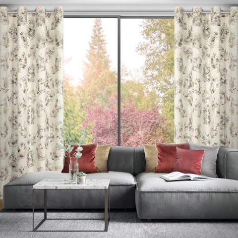 Zasłona 140x250 Gloria 2 kremowa szampańska liście welurowa gotowa na przelotkach Eurofirany Zasłona 140x250 Gloria 2 kremowa szampańska liście welurowa gotowa na przelotkach Eurofirany