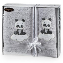 Komplet ręczników Baby63 50x90 + 70x140 Panda srebrny zestaw upominkowy 450g/m2 T/0736 Eurofirany