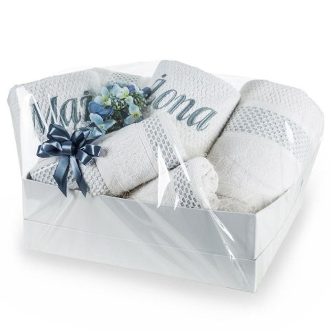 Komplet ręczników Danny 2 szt 30x50 + 2 szt 50x90 + 2 szt 70x140 Mąż i Żona biały zestaw upominkowy 500g/m2 T/0755 Eurofirany Komplet ręczników Danny 2 szt 30x50 + 2 szt 50x90 + 2 szt 70x140 Mąż i Żona biały zestaw upominkowy 500g/m2 T/0755 Eurofirany