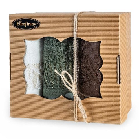 Komplet ręczników Margo 3 szt 50x90 biały brązowy beżowy zestaw upominkowy 500g/m2 T/0757 Eurofirany Komplet ręczników Margo 3 szt 50x90 biały brązowy beżowy zestaw upominkowy 500g/m2 T/0757 Eurofirany