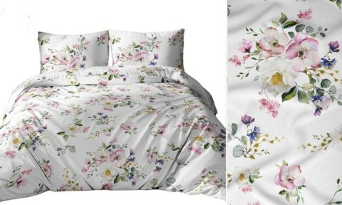 Pościel bawełniana 140x200 biała zielona wielokolorowa kwiaty liście 3254 B bawełna Max Pościel bawełniana 140x200 biała zielona wielokolorowa kwiaty liście 3254 B bawełna Max