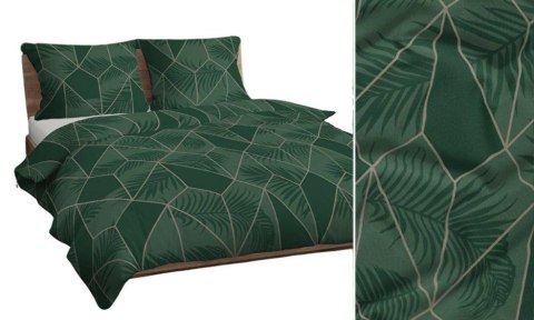 Pościel bawełniana 140x200 zielona butelkowa geometria paproć 4832 A bawełna Max