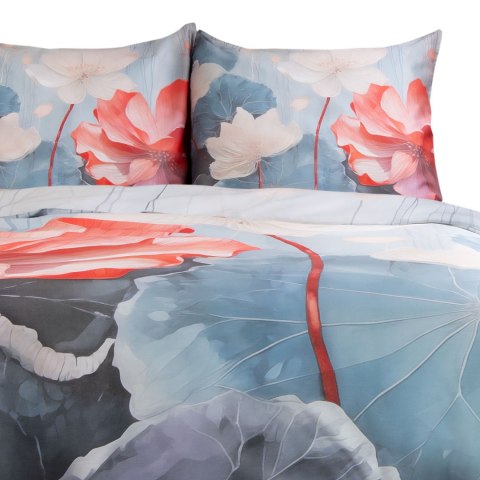 Pościel satynowa 140x200 Kwiaty niebieska czerwona 12406 SATYNLOVE PREMIUM Pościel satynowa 140x200 Kwiaty niebieska czerwona 12406 SATYNLOVE PREMIUM