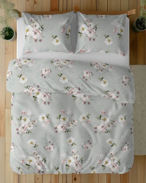 Pościel satynowa 160x200 5233 A szara biała różowa kwiaty Home Satin 59 Pościel satynowa 160x200 5233 A szara biała różowa kwiaty Home Satin 59