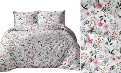 Poszewka bawełniana 70x80 biała różowa szara kwiaty liście 5046 B bawełna Max Poszewka bawełniana 70x80 biała różowa szara kwiaty liście 5046 B bawełna Max