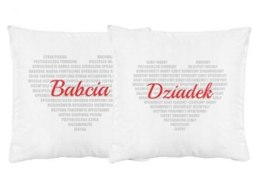 Dla Babci i Dziadka Komplet 2 szt poduszek 40x40 biała serce napisy antyalergiczne 260g