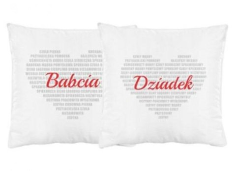 Dla Babci i Dziadka Komplet 2 szt poduszek 40x40 biała serce napisy antyalergiczne 260g Dla Babci i Dziadka Komplet 2 szt poduszek 40x40 biała serce napisy antyalergiczne 260g