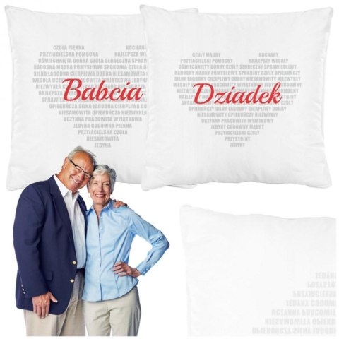 Dla Babci i Dziadka Komplet 2 szt poduszek 40x40 biała serce napisy antyalergiczne 260g Dla Babci i Dziadka Komplet 2 szt poduszek 40x40 biała serce napisy antyalergiczne 260g