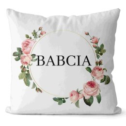 Poduszka bawełniana 43x43 biała kwiaty Babcia